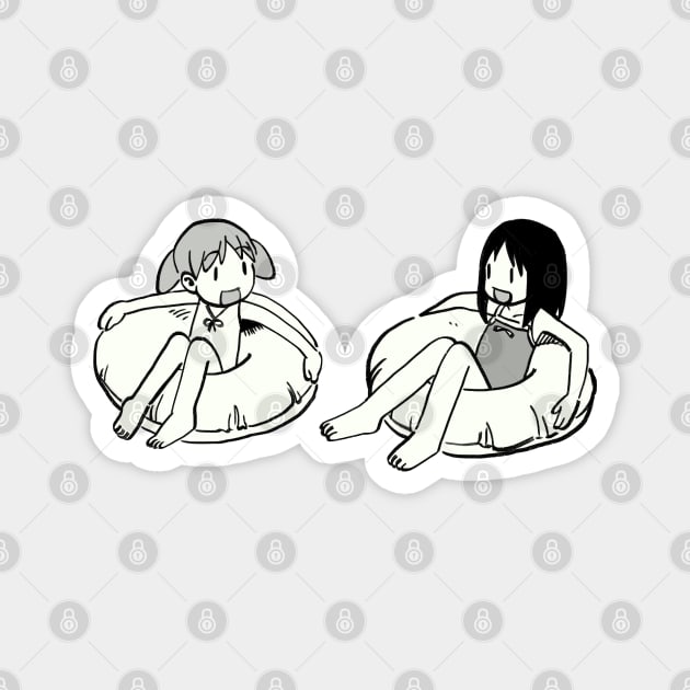 I draw happy chiyo chan and osaka on swimming floats / cute azumanga daioh manga meme Magnet by mudwizard