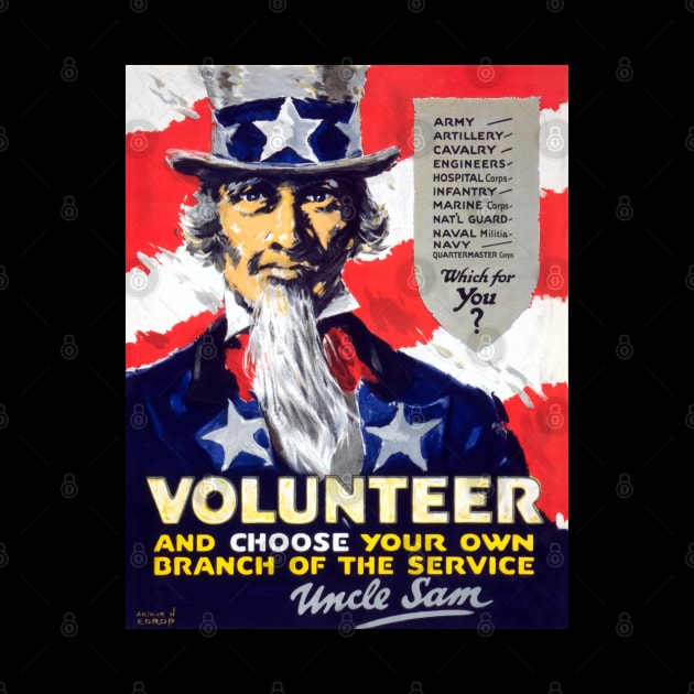 WWI Volunteer For Service Advertisement With Uncle Sam Restored Print by vintageposterco