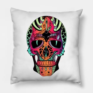 Blue Red Blend Time Skull Pillow