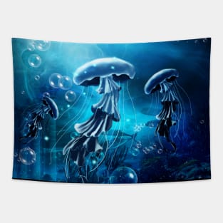 Wonderful jellyfish in the deep ocean Tapestry