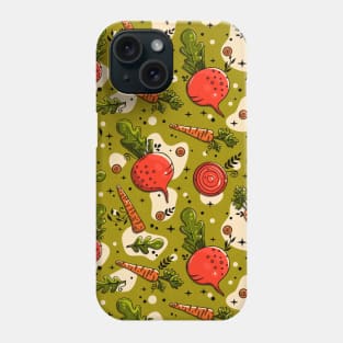 Carrots and Beetroot on Green Background Phone Case
