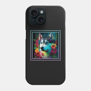 Handsome Siberian Husky Floral Tropical Vibrant Digital Oil Painting Portrait Phone Case