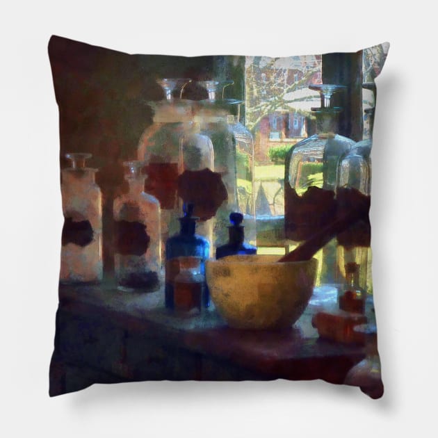 Pharmacists - Mortar, Pestle and Bottles by Window Pillow by SusanSavad