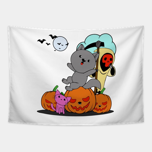 Halloween pumpkins with bats and squirrel Tapestry by Right-Fit27