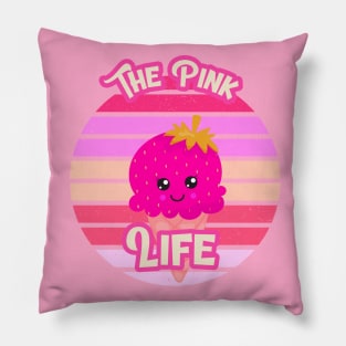 Pink Aesthetic: The Pink Life Strawberry Ice Cream, Cute Pink Retro Vintage Sunset Pillow