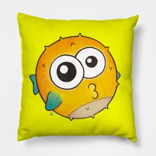 Kiss from a Pufferfish - Cute Yellow Blowfish with Big Eyes Pillow