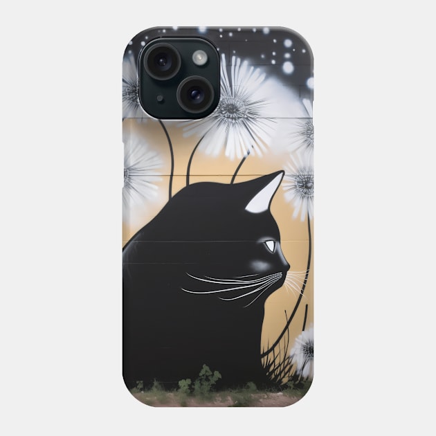 Street art cat with dandelions Phone Case by Purple Dewdrop Designs