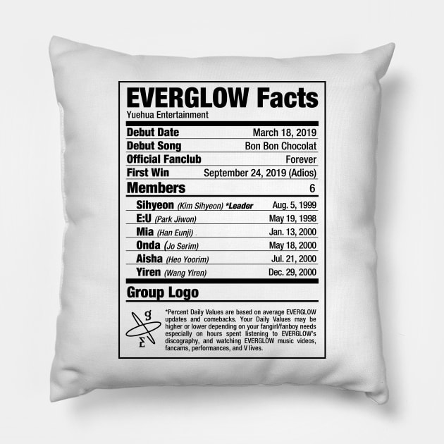 EVERGLOW Kpop Nutritional Facts Pillow by skeletonvenus