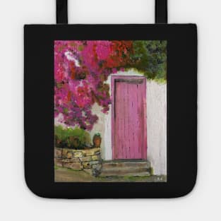 Meditteranean House with Pink Flowers Tote