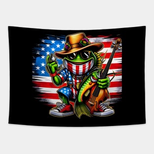 National Mardi Gras Bass Fishing Design Design with US Flag Tapestry