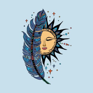 Boho Sun and Feather Tribal Style T-Shirt