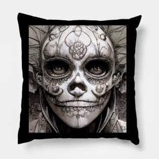 Black And White Sugar Skull 1 Muerto Pillow