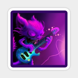 Purple Punk Rock Cat Shreds on the Electric Blue Guitar Magnet