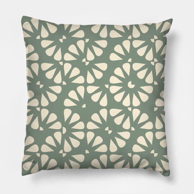 Sage Green Vintage Checkered Flowers Pillow by Carolina Díaz