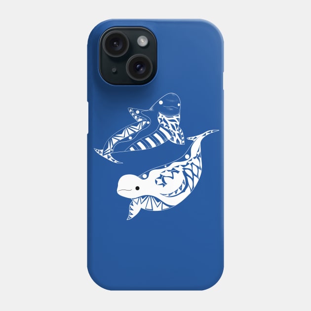 blue ocean beluga whales in ecopop pattern Phone Case by jorge_lebeau