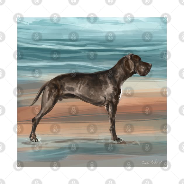 Painting of an Impressive Brown Great Dane on the Beach by ibadishi