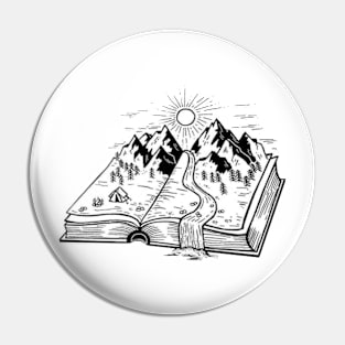 Mountain in a book - Digital drawing - B&W Pin