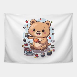 Cute Quokka eating sushi roll Tapestry