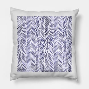 Watercolor Herringbone Pattern - Navy Blue Pillow