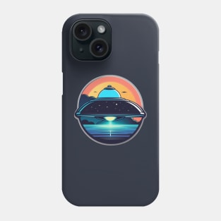 UFO Flying Saucer over sea with neon light Phone Case