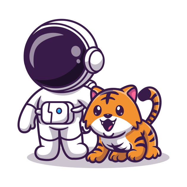 Cute Astronaut With Cute Tiger Cartoon by Catalyst Labs