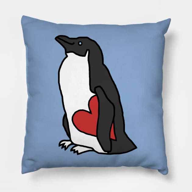 Penguin Holding Your Heart of Love on Valentines Day Pillow by ellenhenryart