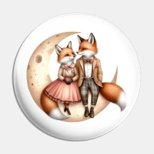 Valentine Happy Fox Couple On Moon Pin