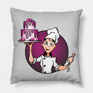 Pastry chef with a pink glazed cake Pillow