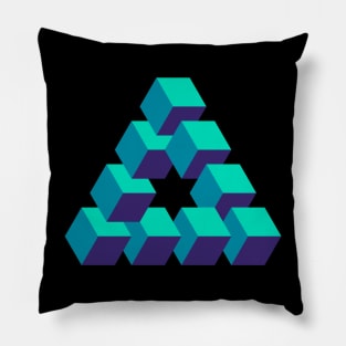 Optical illusion triangle #7 - greens & blue Pillow