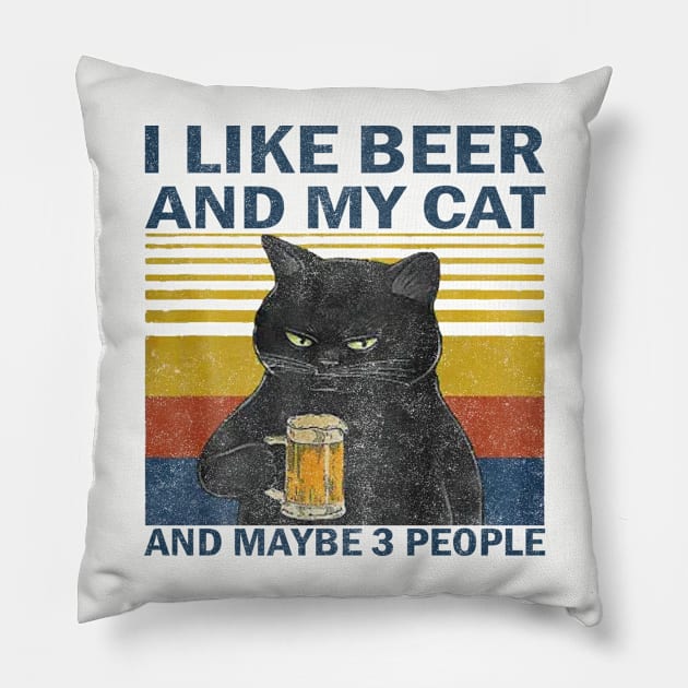 I like beer and my cat and maybe 3 people Pillow by Veljam