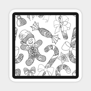 Monochrome Merry Christmas Pattern, New Year Illustration Magnet