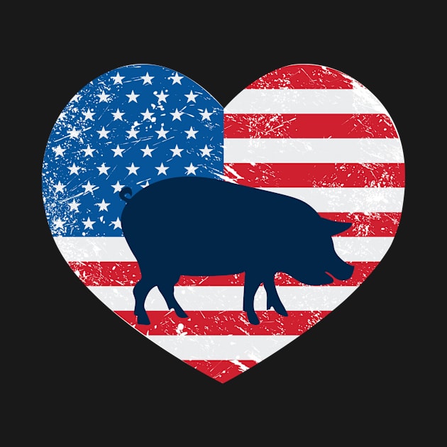 American Flag Heart Love Pig Usa Patriotic 4Th Of July by JaroszkowskaAnnass