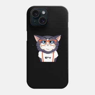 A thinking hipster cat wearing a fishbone picture Phone Case