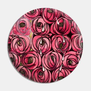 FUCHSIA PINK ROSES AND TEARDROPS Art Nouveau Floral Pin