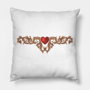 heart with gold floral ornament, Vintage engraving drawing style, antique design vector illustration Pillow