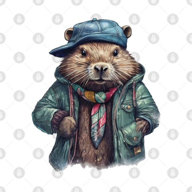 Beaver wearing a jacket cap and a scarf by JnS Merch Store