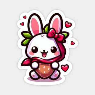 Berry Bunny Delight: Whimsical Strawberry Bunny Wonderland Magnet