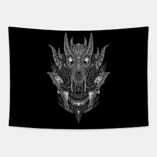 Skull red eyes 2 black and white Tapestry