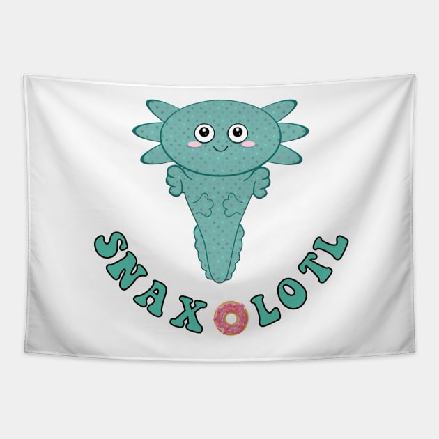 Snaxolotl Snack Lover Kawaii Axolotl Teal Aqua Polka Dot Sticker and Cute Gifts Tapestry by gillys