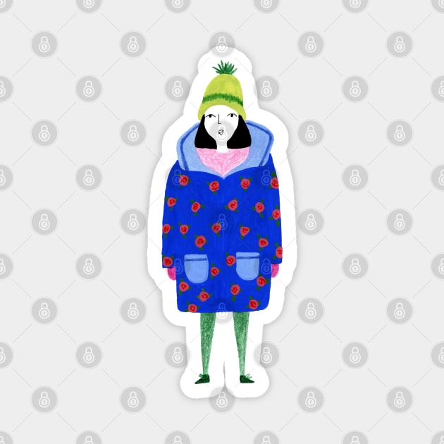 Girl in winter coat Magnet by Aidi Riera