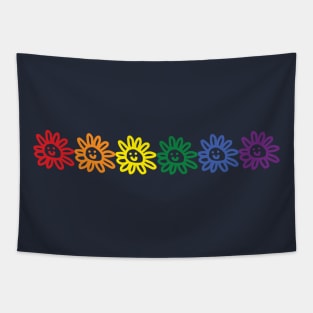 Six Daisy Smiley Faces Pride Rainbow Color Tapestry