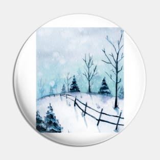 Winter landscape Christmas watercolor Pin