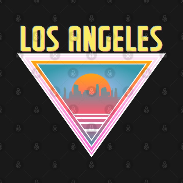 Los Angeles City Skyline Silhouette Sunrise Retro 80's / 90's Vaporwave Aesthetics - Bright Vintage Design For Sunny Summer Days by KritwanBlue