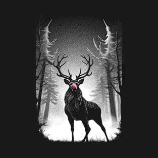 Monochrome Reindeer in Winter Forest T-Shirt