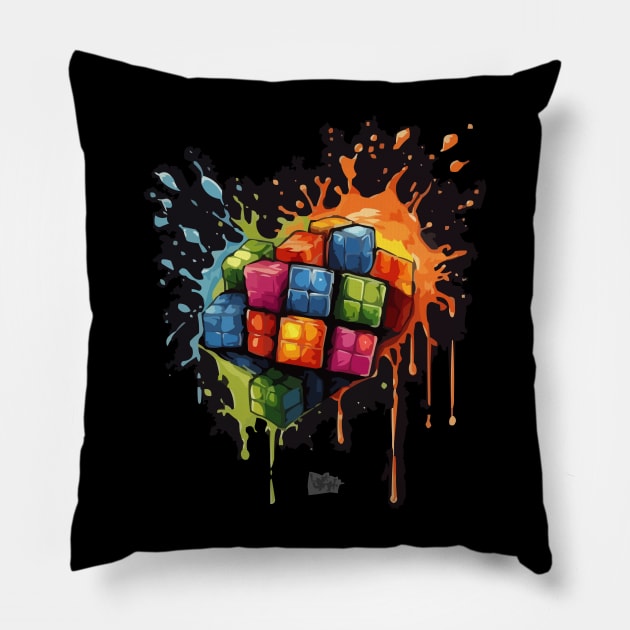 Rainbow Abstraction melted rubix cube Pillow by Pixy Official