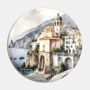 Watercolor Painting Positano Amalfi Coast Italy Pin