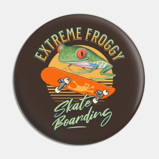 Funny and cute red eyed tree frog skateboarding having an hip hop extreme time while riding the board Pin