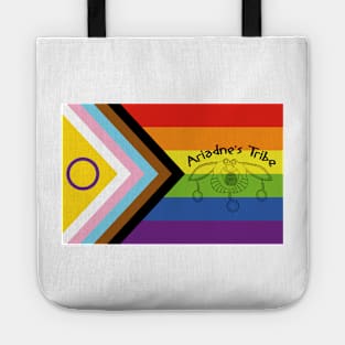 Ariadne's Tribe logo on inclusive Pride flag Tote