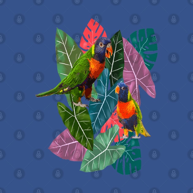 Parrots and Tropical Leaves by RoxanneG