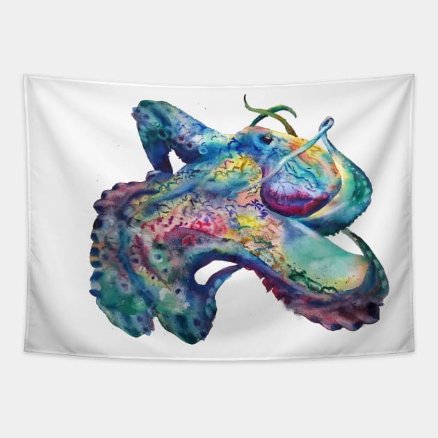 Octopus Art Watercolor Tapestry by CunninghamWatercolors